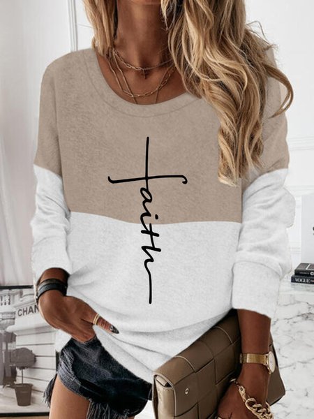 

Casual Crew Neck Color Block Tops, As picture, Tops