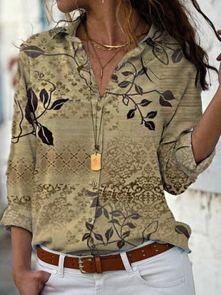 

Casual Plants Cotton Blends Shirts & Tops, Khaki, Shirts & Blouses