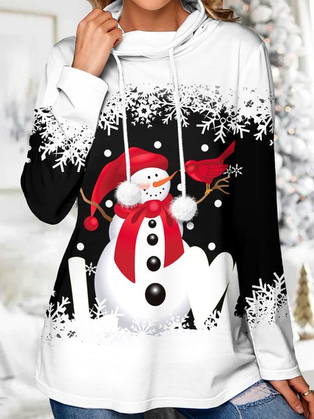 

Christmas Snowman Print Black-white Long Sleeve Sweatshirt, Sweatshirts & Hoodies