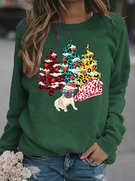

Casual Crew Neck Loosen Shirts & Tops, Dark green, Tops