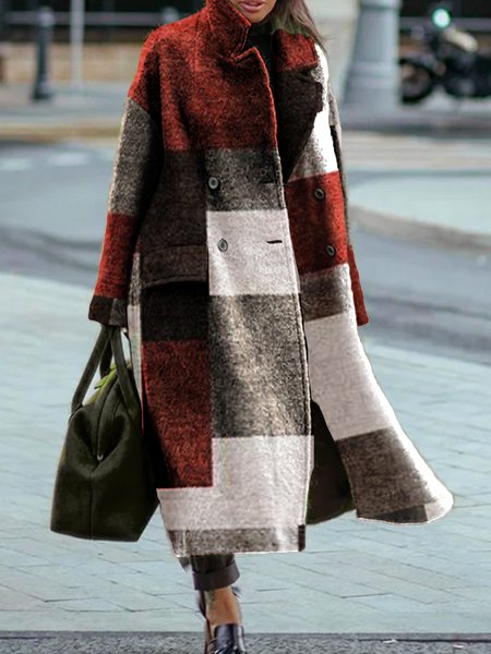 

Lapel Color Block Outerwear, As picture, Coats & Jackets