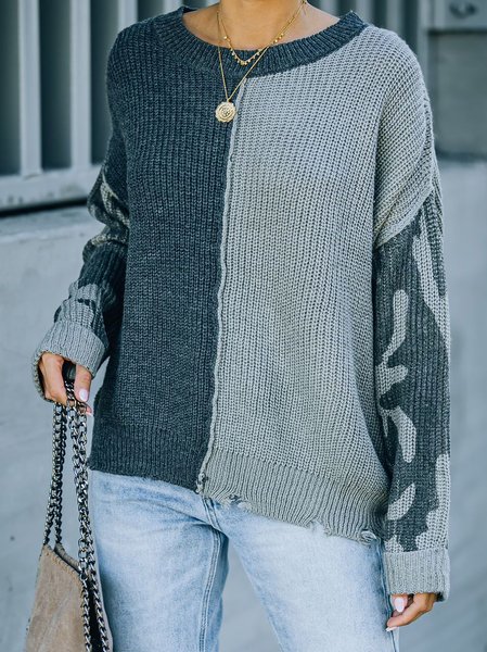 

Color Block Crew Neck Sweater, Gray, Sweaters & Cardigans