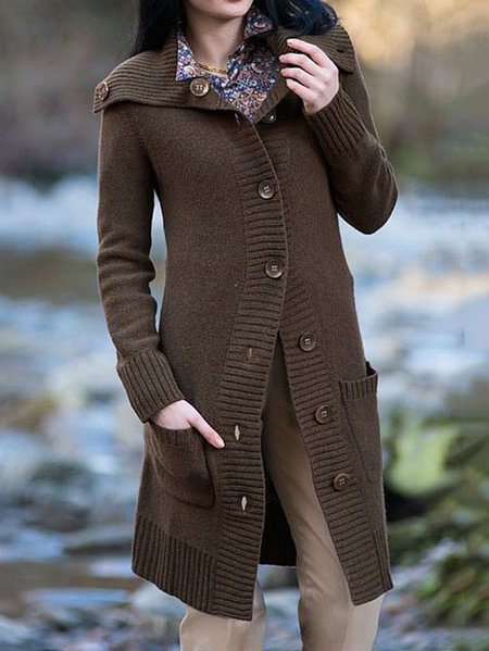 

Lapel Wool/Knitting Outerwear, Deep brown, Outerwear