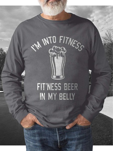 

I'm Into Fitness Fit'ness Beer In My Belly Crew Neck Cotton Blends Casual Sweatshirts, Gray, Hoodies&Sweatshirts