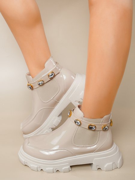 Simple Rhinestone Chesil Chelsea Boots, Off white, Boots