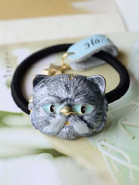 

Retro Alloy Cat Hair Tie, Gray, Headwear