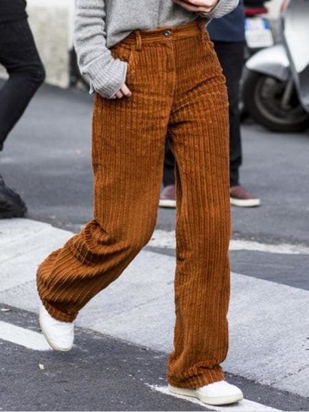 

Casual Loosen Cotton Blends Pants, Brown, Pants