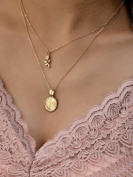 

Vintage Rose Round Double Necklace, As picture, Necklaces
