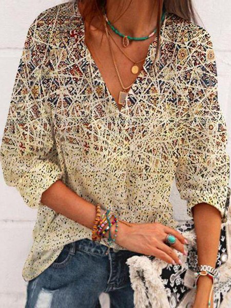 

Casual Striped/Floral Printed Shirts & Tops, Yellow, Tops