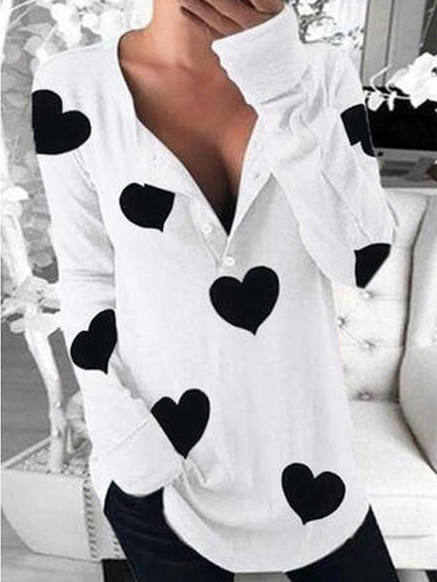 

V Neck Geometric Casual Shirts & Tops, White, Tops