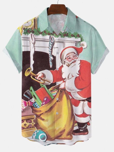 

Christmas Santa Claus Casual Shirt Collar Shirts & Tops, Multicolor, Shirts