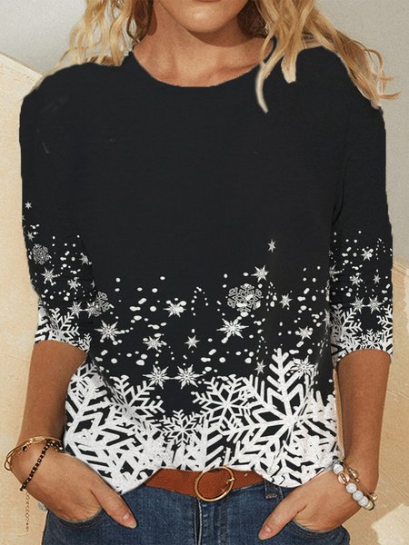 

Regular Fit Christmas Snowflake Casual Shirts & Tops, Black, Tees & T-shirts