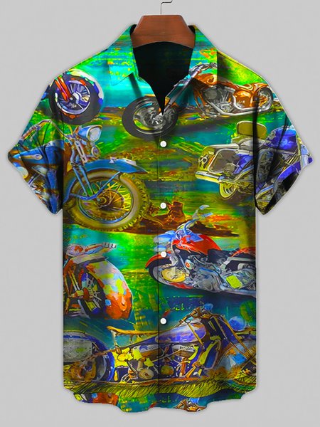

Short Sleeve Casual Car Shirts & Tops, Green, Men's Floral shirt