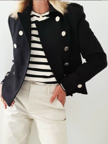 

Elegant Long Sleeve Buttoned Outerwear, Black, Jackets