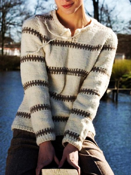 

Casual Striped Loosen Sweater, White, Knitwear & Sweaters