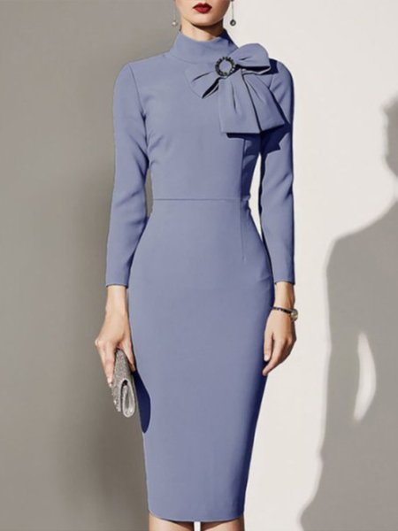 

Elegant Work Slim Fit Stand Collar Dress, As picture, Midi Dresses