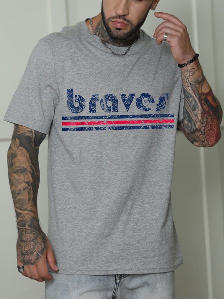 

Vintage Braves Casual Short Sleeve Shirts & Tops, Gray, T-shirts