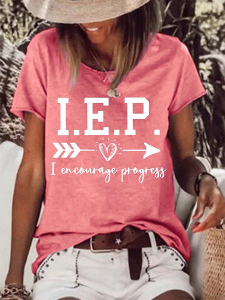 

I.E.P. I Encourage Progress Cotton Blends Crew Neck Casual Shirts & Tops, Red, T-shirts