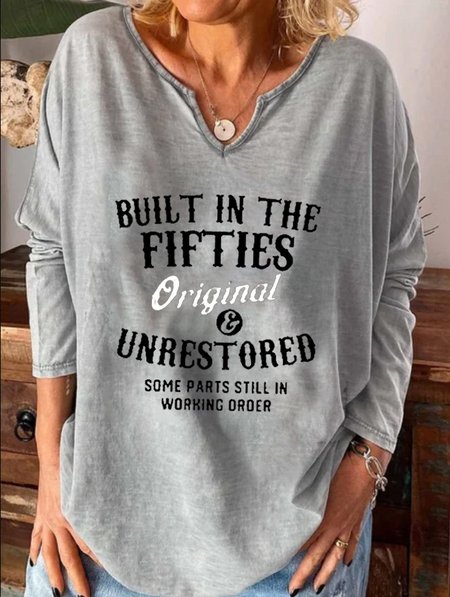 

Notched Casual Letter Shirts & Tops, Gray, T-Shirts