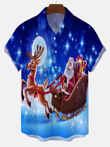 

Blue Santa Claus Men's Shirts, As picture, Short Sleeves Shirts
