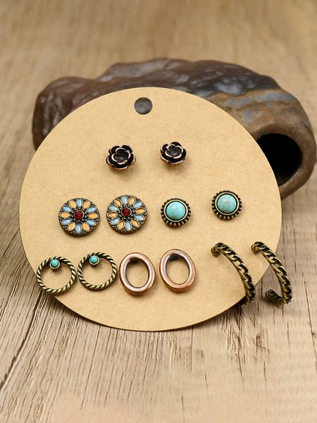 

Retro Ethnic Style Turquoise Earrings 6PCS, Earrings