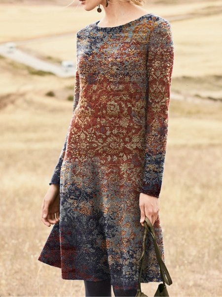 

Casual Loosen Round Neck Dresses, Multicolor, Midi Dresses