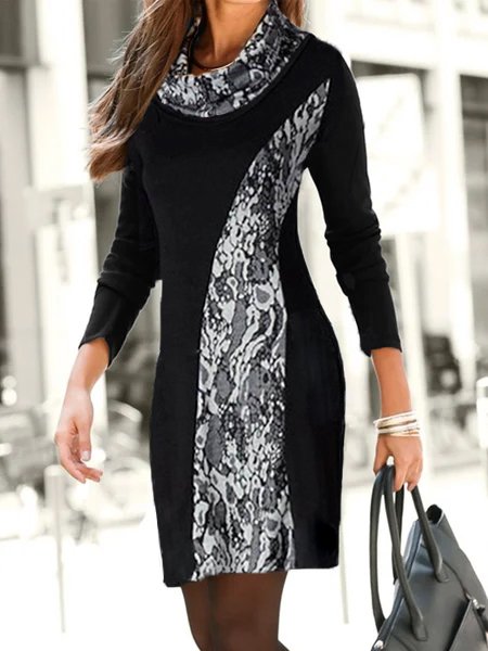 

High Neck Casual Dresses, Black, Mini Dresses
