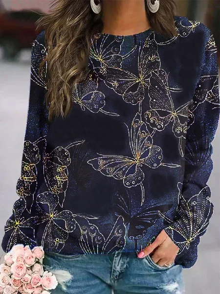 

Farfalla Casuale Allentare Felpa, Blu marino, Hoodies & Sweatshirts