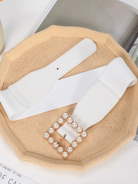 

Elegant Pearl Plain Belt, White, Belts