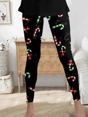 

Christmas Printed Skinny Elastic waist Long Leggings, Black, Leggings