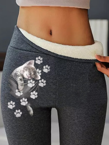 

Statement Cute Cat Loosen Pants, Light gray, Pants
