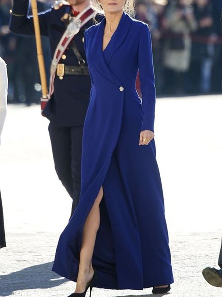 

Elegant Formal Slim Fit Long Sleeve Dress, Blue, Maxi Dresses