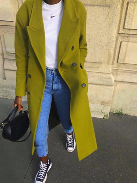 

Elegant Solid Daily Long Sleeve Outwear, Green, Coats