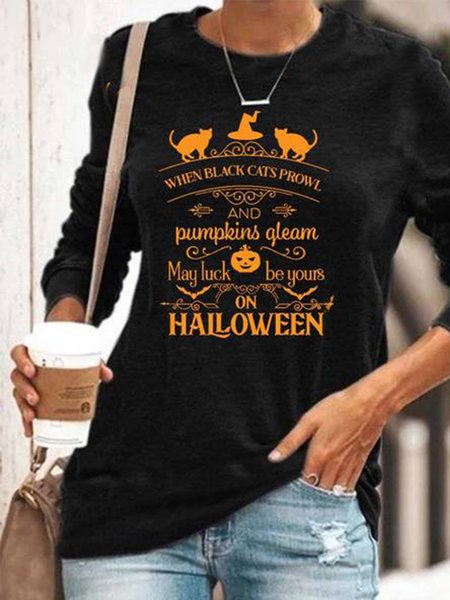 

Casual Long Sleeve Crew Neck Printed Sweatshirt, Black, Hoodies & Sweatshirts