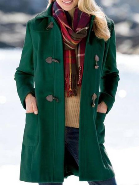 

Long Sleeve Buttoned Casual Outerwear, Green, Coats & Jackets