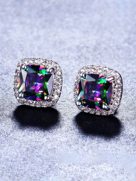 

Elegant Rhinestone Square Earrings, Silver, Earrings