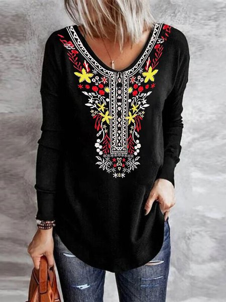 

Casuale Scollo a V Allentare Top, Nero, T-Shirts
