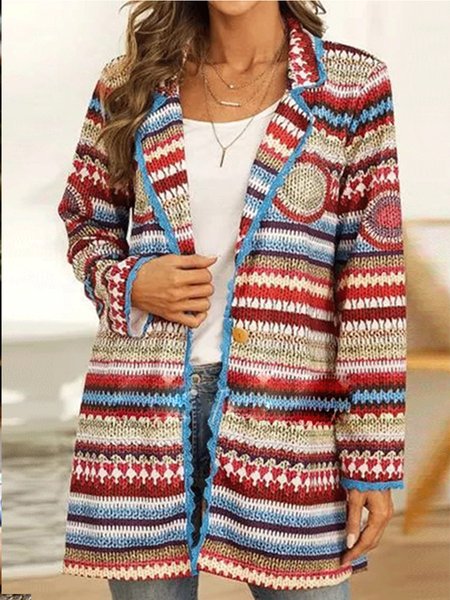 

Vintage Casual Boho Lapel Outerwear, Red, Cardigans