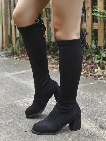 

Simple Lace Up Plain Mid-length Boots, As picture, Boots