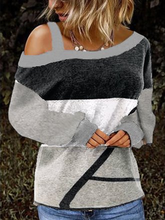 

Cotton Blends Asymmetrical Neck Statement Sweatshirt, Gray, Hoodies & Sweatshirts