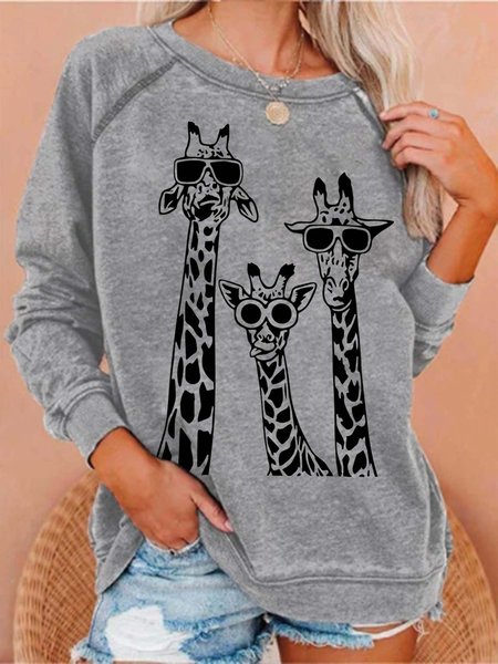 

Giraffe Cotton Blends Casual Sweatshirt, Light gray, Hoodies&Sweatshirts