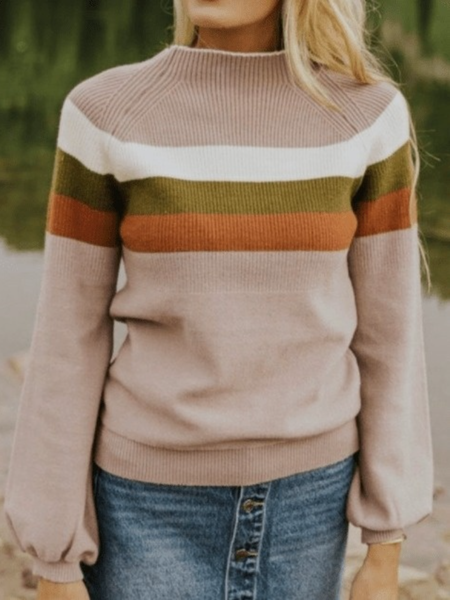 

Winter Loosen Stand Collar Slightly stretchy Daily Sweater, As picture, Pullovers