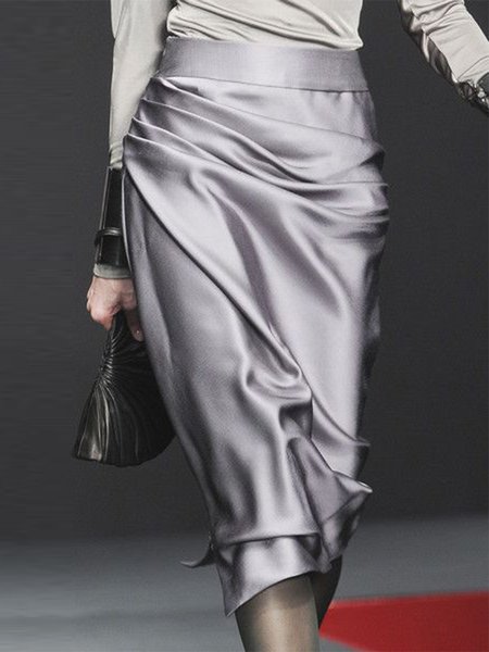 

Lady Solid Regular Fit Skirt, Silver, Midi Skirts