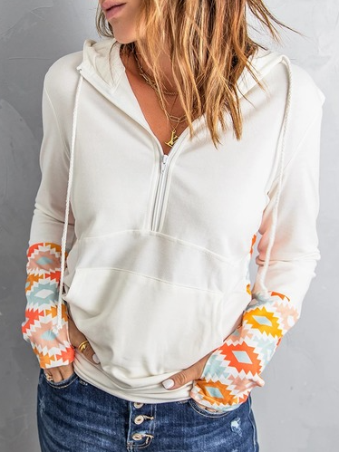 

Geometric Round Neck Regular Fit Sweatshirt, White, Hoodies & Sweatshirts
