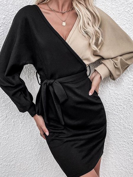 

Elegant Slim Fit Color Block Dress, As picture, Mini Dresses