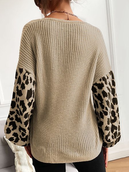 

Leopard Casual Elegant Crew Neck Sweater, Apricot, Sweaters