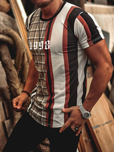 

Striped Vintage Cotton Blends Crew Neck T-Shirts, Multicolor, Men's t-shirts
