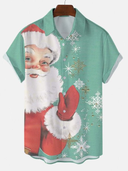

Christmas Santa Claus Shirt Collar Casual Shirts & Tops, Green, Shirts