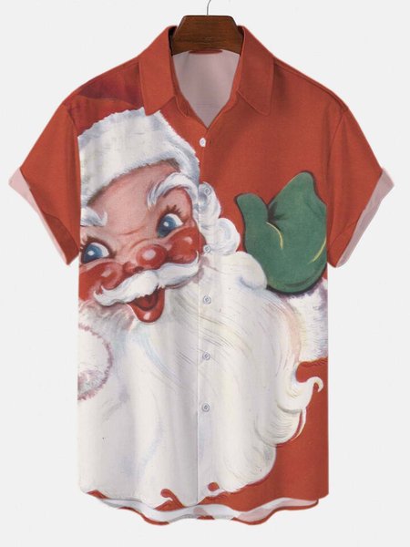 

Christmas Santa Claus Short Sleeve Shirt Collar Shirts & Tops, Red, Shirts