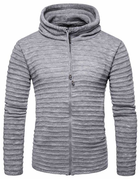 

Long Sleeve Casual Hooded Sweater, Light gray, Outerwear